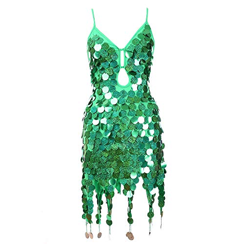 riou Vestido de Club Nocturno Sexy de Lentejuelas V Profundo para Mujer Vestido de Baile Latino Fiesta Disfraz de Rendimiento Ropa de Baile