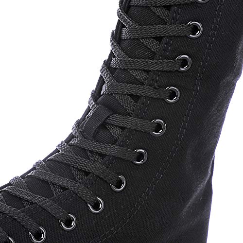 rismart Mujer Botas Lona Media Pierna Punk Altos Cordones Moda Sneakers(Negro,37 EU)