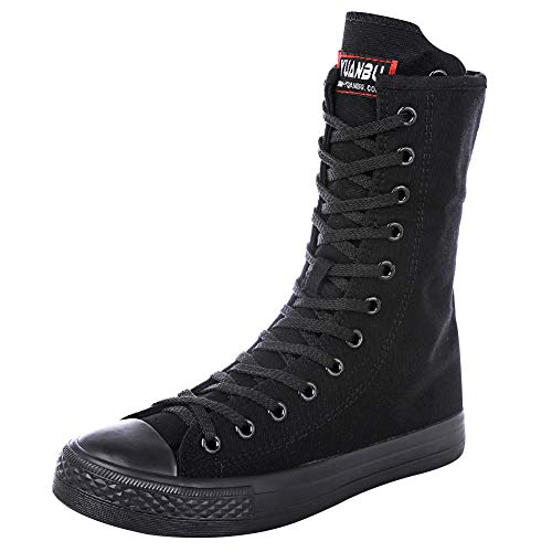 rismart Mujer Botas Lona Media Pierna Punk Altos Cordones Moda Sneakers(Negro,37 EU)