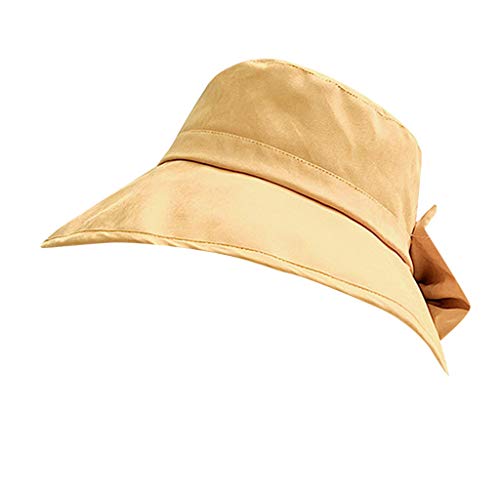 RISTHY Gorro de Pescador Elástico Sombrero de Playa Color Sólido Sombrero de Sol al Aire Libre Ala Ancha Visera de Vacaciones con Lazo Verano para Mujer