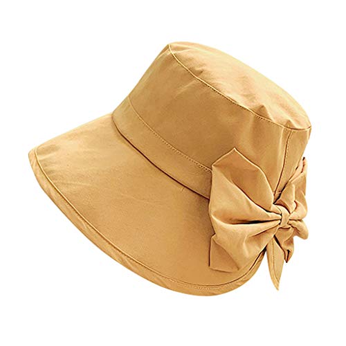 RISTHY Gorro de Pescador Elástico Sombrero de Playa Color Sólido Sombrero de Sol al Aire Libre Ala Ancha Visera de Vacaciones con Lazo Verano para Mujer