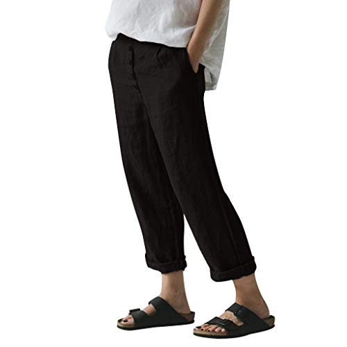 RISTHY Pantalones de Lino Tallas Grandes Holgados Recto Pantalon Largo Mujer Casual con Botones Ideal para Verano