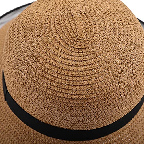RISTHY Sombrero de Paja Estilo Panamá Plegable Vacaciones Sombrero de Sol Alta Ancha Gorro Color Sólido Elegante Mujer Playa Beachwear Verano UPF50+