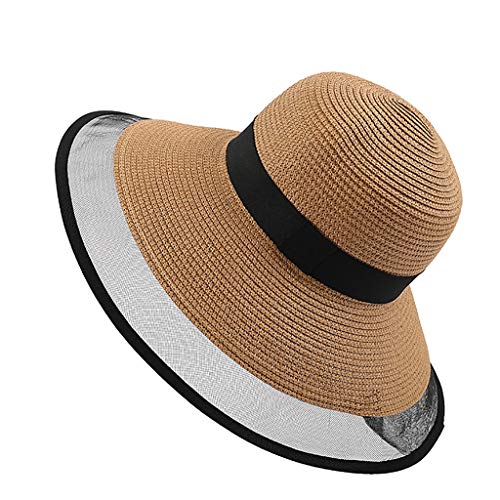 RISTHY Sombrero de Paja Estilo Panamá Plegable Vacaciones Sombrero de Sol Alta Ancha Gorro Color Sólido Elegante Mujer Playa Beachwear Verano UPF50+