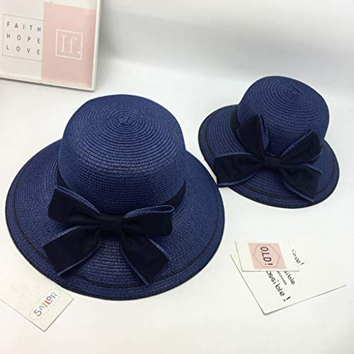 RISTHY Sombreros de Paja Padres e Hijos Pamelas Playa ala Ancha Sombrero de Sol Arco Plegable Gorros Color Sólido UPF50+ para Mujer Niña