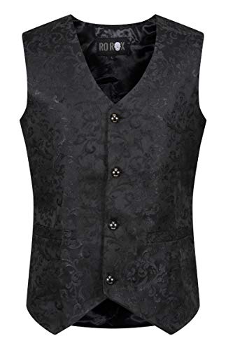 Ro Rox Chaleco Brocado Formal para Hombres de Gótico Steampunk Negro (X-Large)