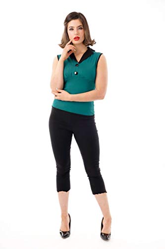 Ro Rox Emma Top Camisa Retro Rockabilly Pin Up 1950 Vintage Pinup - Verde (2XL)