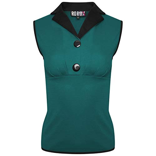 Ro Rox Emma Top Camisa Retro Rockabilly Pin Up 1950 Vintage Pinup - Verde (2XL)