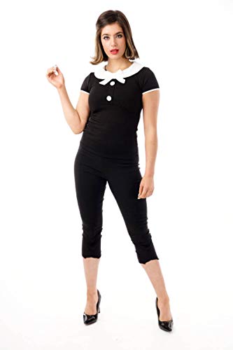 Ro Rox Julie Top Camisa Retro Rockabilly Pin Up 1950 Vintage Pinup (Negro, S)