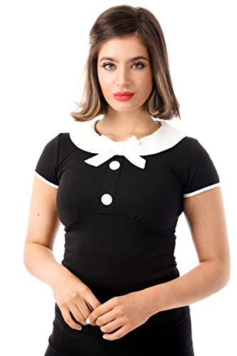 Ro Rox Julie Top Camisa Retro Rockabilly Pin Up 1950 Vintage Pinup (Negro, S)