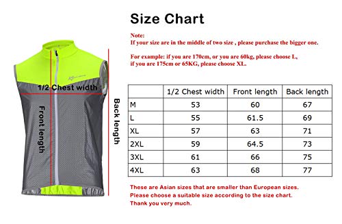 ROCKBROS Chaleco Reflectante para Ciclismo Transpirable Corto Resistente al Viento Cortavientos Alta Visivilidad para Running Deportes al Aire Libre para Hombre y Mujer