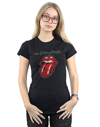 Rolling Stones Plastered Tongue Camisa, Negro, M para Mujer