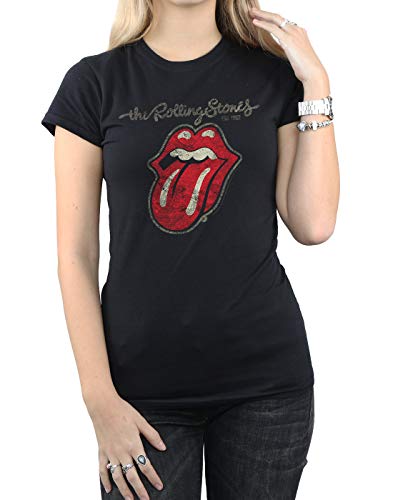 Rolling Stones Plastered Tongue Camisa, Negro, S para Mujer