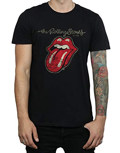 Rolling Stones The Plastered Tongue Camiseta, Negro (Black Black), Medium para Hombre