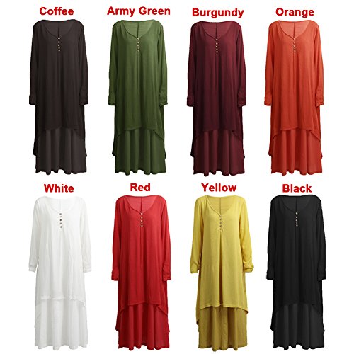 Romacci Vestido Suelto Vestido Ocasional de Las Mujeres Manga Larga Sólida Maxi Vestido Largo de Boho