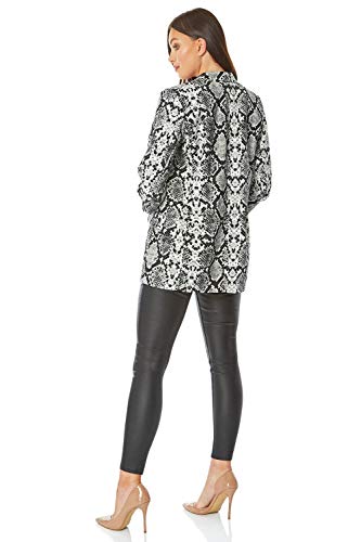 Roman Originals - Chaqueta de manga 3/4 para mujer, elegante, informal, para uso diario, holgado, largo de borde a borde con cuello abierto de piel de serpiente con bolsillos Gris gris 38