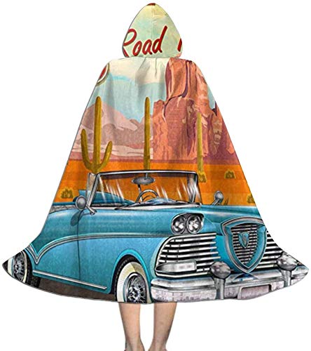 Romance-and-Beauty Capa para niños con Capucha Route 66 Vintage Arizona Road Trip Cactus Abrigo con Capucha Unisex Capa de Bruja Capa Larga Capa de Fiesta de Cosplay de Halloween