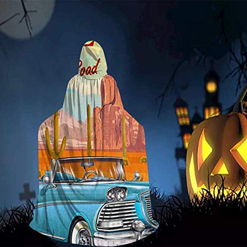 Romance-and-Beauty Capa para niños con Capucha Route 66 Vintage Arizona Road Trip Cactus Abrigo con Capucha Unisex Capa de Bruja Capa Larga Capa de Fiesta de Cosplay de Halloween