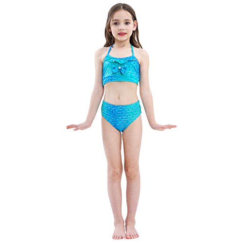 Romance Zone Cola de Sirena para Natación 5pcs Traje de Baño Mermaid Bikini Establece Disfraz de Sirena para Niña Princesa Cosplay Conjuntos con Diadema de Flores y Monofín