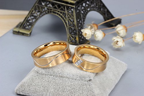 ROMQUEEN JOYERÍA 2 Piezas Anillo de 6MM Alianza Plata Mujer 925 Anillos de Compromiso Oro Pareja Anillo Mujer/Hombre de Oro(la Talla Mujer:9,5 & Hombre:20)