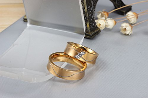 ROMQUEEN JOYERÍA 2 Piezas Anillo de 6MM Alianza Plata Mujer 925 Anillos de Compromiso Oro Pareja Anillo Mujer/Hombre de Oro(la Talla Mujer:9,5 & Hombre:20)