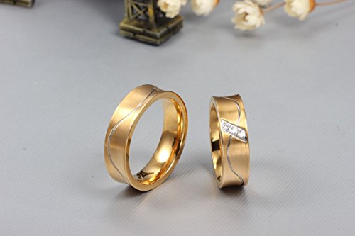 ROMQUEEN JOYERÍA 2 Piezas Anillo de 6MM Alianza Plata Mujer 925 Anillos de Compromiso Oro Pareja Anillo Mujer/Hombre de Oro(la Talla Mujer:9,5 & Hombre:20)