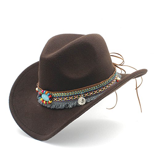 Rongjuyi Sombrero de Vaquero para Lady Tassel Felt Cowgirl Mujeres de Moda Hombres Western Sombrero Caps (Color : Café, tamaño : 56-58cm)