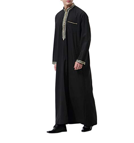 Ropa Árabe Hombre Abaya Musulmana - Manga Larga Maxi Vestidos Abrigos Largos Islámica Kaftan (Negro,M)