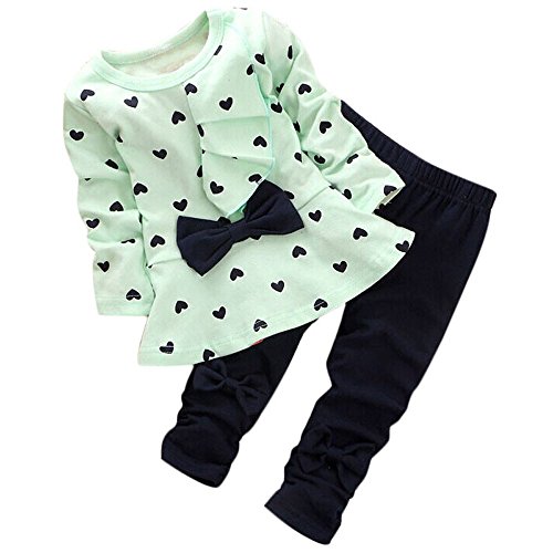 Ropa Bebe Niñas Otoño Invierno,Fossen 2PCS/Conjunto Recién Nacido Bebé Niñas Impresión Arco Camiseta de Manga Larga + Pantalones (6-12 Meses, Verde)