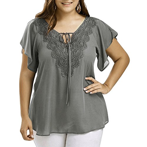 Ropa Camisetas Mujer, Camisas Mujer Verano Elegantes Encaje Casual Tallas Grandes Camisetas Mujer Manga Corta Camiseta Blusas Tops para Mujer Fiesta en la Playa (4XL)