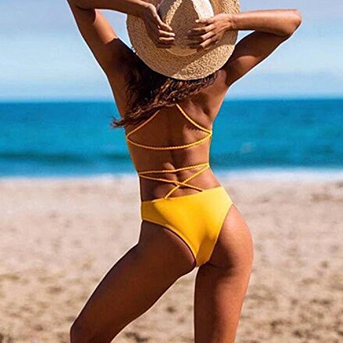 Ropa De Baño Bañador de una Pieza Bikini Mujer 2018 Bikini Push Up Mujer Sin Respaldo Playa Bikinis Brasileños Mujer Con Relleno Bikinis Mujer Traje De Baño Mujer Color sólido (C, M)