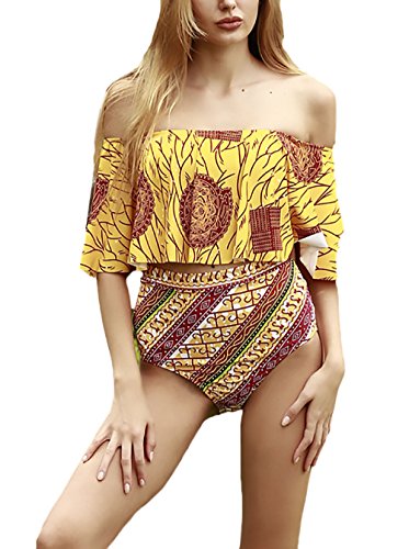 Ropa De Baño Mujer Bikini Bandeau Volantes Push Up Cintura Alta Classic Chic Boho Etnico Estilo Impresión Bikini Swimwear 2 Pieza