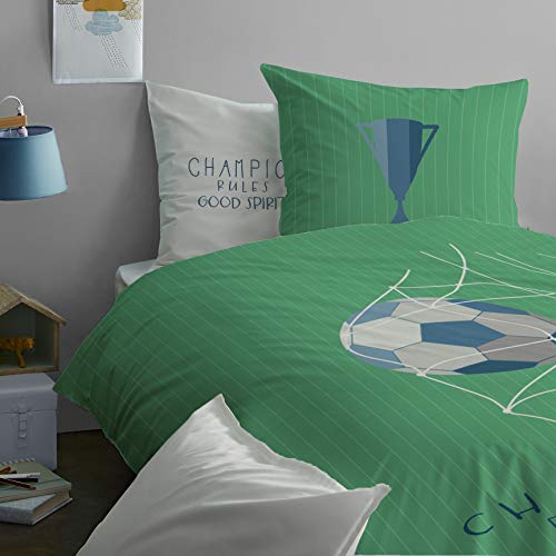 Ropa de cama infantil Football Ball · Juego de cama reversible · Funda de almohada 80 x 80 cm + Funda nórdica 135 x 200 cm – 100% algodón – Ropa de cama juvenil