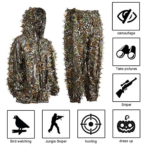 Ropa De Camuflaje De Caza, Ghillie Suit Camuflaje, Ropa Caza Hombre Camuflaje, Traje Camuflaje Francotirador Airsoft Sniper Fotografia Naturaleza Chaqueta Y Pantalones (niño, Talla única)