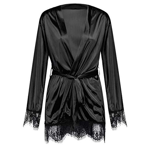 Ropa de Dormir para Mujeres,SHOBDW Regalo de San Valentín Ropa Interior Camisón de satén Tallas Grandes Sólido Encaje de Seda Lencería Camisón Bata Sexy Ropa de Dormir(Negro,S)