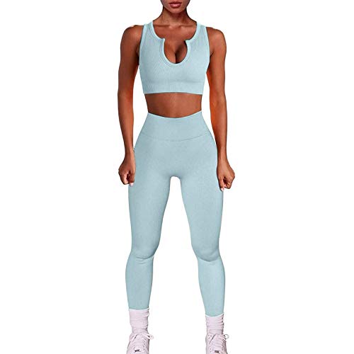 Ropa Deportiva Traje de Dos Piezas de Fitness para Mujer Chaleco Tops y Pantalones Largo/Corto de Cintura Alta Ropa de Yoga Verano Conjunto Deporte Yoga Chándales