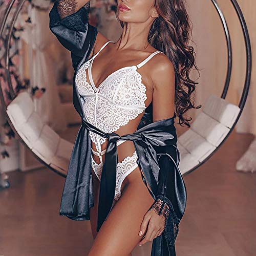 Ropa Interior De Una Pieza con Cuello En V para Mujer Ropa Interior Transparente Pijama con Tirantes Conjunto De Ropa Interior con Liguero Body Babydoll