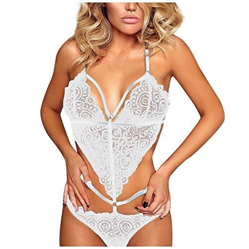 Ropa Interior De Una Pieza con Cuello En V para Mujer Ropa Interior Transparente Pijama con Tirantes Conjunto De Ropa Interior con Liguero Body Babydoll