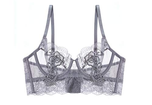 Ropa Interior Sujetador Bordado Floral Lencería Encaje Femenino Íntimo Copa Ultrafina Sujetador Conjunto Sujetadores Transparentes Bragas De Cintura Alta Plata B 36