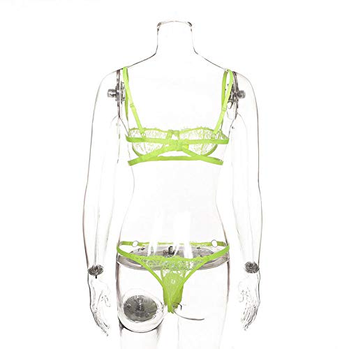 Ropa Interior,La Blonda Amarilla Lenceria Sexy De Malla Mujeres Novedades Underwire Push Up Media Taza Transparente Bra Y Panty Set 2 Piezas Club Rosa Palo Hembra,S