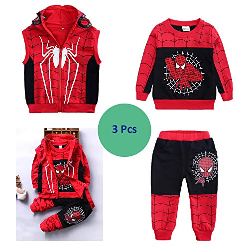 Ropa Niño Spiderman Sudaderas con Capucha Manga Larga Conjuntos Camisetas Tops Pantalones Bebé Abrigo (120cm, D Black)