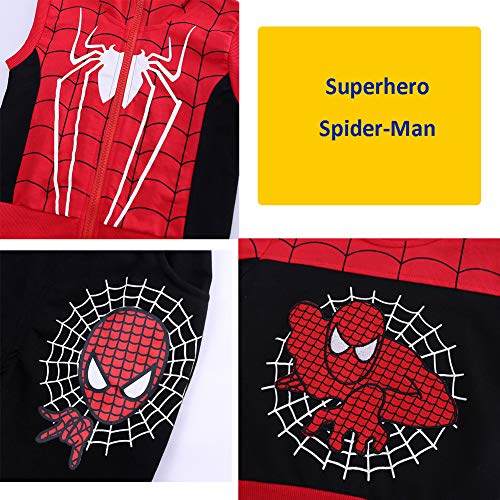Ropa Niño Spiderman Sudaderas con Capucha Manga Larga Conjuntos Camisetas Tops Pantalones Bebé Abrigo (120cm, D Black)