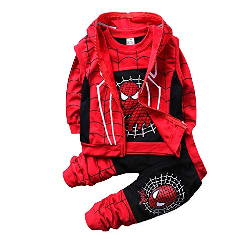 Ropa Niño Spiderman Sudaderas con Capucha Manga Larga Conjuntos Camisetas Tops Pantalones Bebé Abrigo (120cm, D Black)