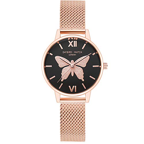 RORIOS Relojes de Mujer Hermoso Mariposa Dial Pulsera Acero Inoxidable Correa Relojes para Dama Regalo de Cumpleaños Reloj de Pulsera