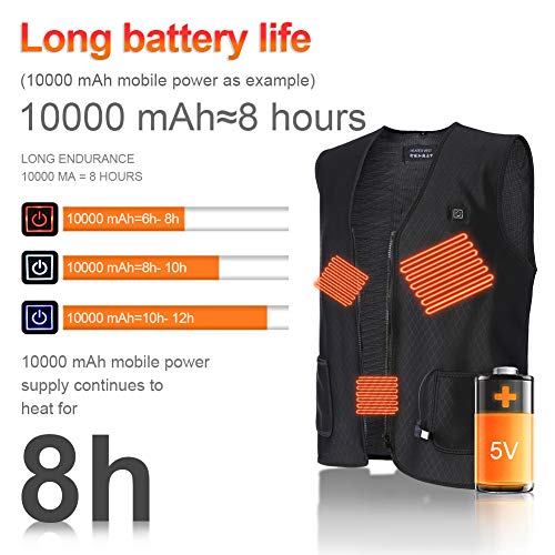 Rotekt Chaleco Térmico Eléctrico Chaleco De Calentamiento Ropa Calentada con Batería USB para Senderismo Al Aire Libre Esquí Al Aire Libre Esquí Pesca Unisex (M)