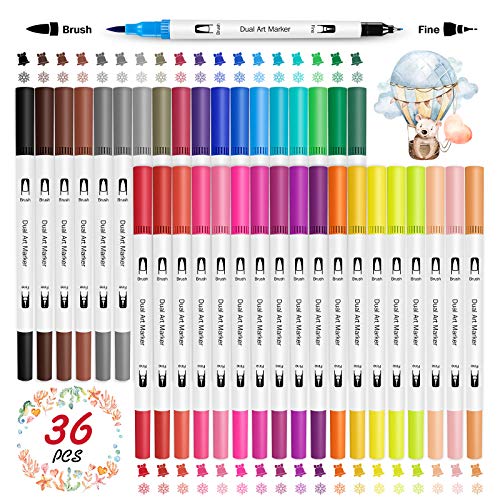 Rotuladores Lettering, 36 Colores Rotuladores Punta Pincel Rotulador Doble Punta, Dual Tip Brush Pen para Caligrafía, Lettering, Bocetos, Dibujo