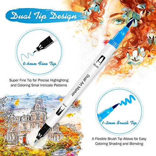 Rotuladores Lettering, 36 Colores Rotuladores Punta Pincel Rotulador Doble Punta, Dual Tip Brush Pen para Caligrafía, Lettering, Bocetos, Dibujo