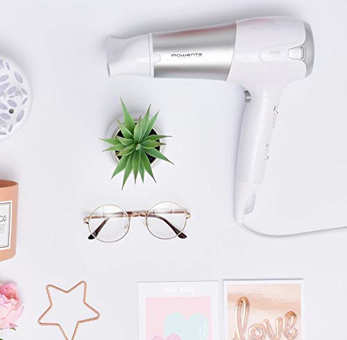 Rowenta CV5090F0 Powerline Plus - Secador de 2300 W potente, función Ionic, boquilla concentradora de aire y difusor, 2 velocidades y 3 temperaturas, botón de aire frío, Blanco y Plata
