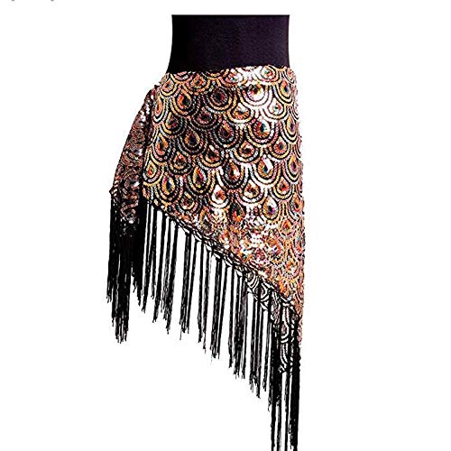 ROYAL SMEELA Bufanda de la cadera de la danza del vientre de las mujeres Borla Pavo real Bufandas de la cadera Falda cruzada de triángulo Disfraz de danza del vientre