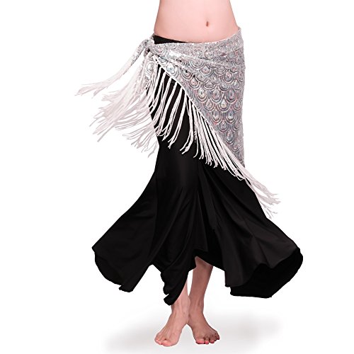 ROYAL SMEELA Bufanda de la cadera de la danza del vientre de las mujeres Borla Pavo real Bufandas de la cadera Falda cruzada de triángulo Disfraz de danza del vientre